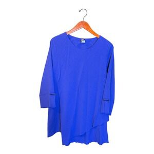 Vintage Gump's San Francisco Womens Blue 3/4 Sleeve Tunic Top Asymmetrical Hem L